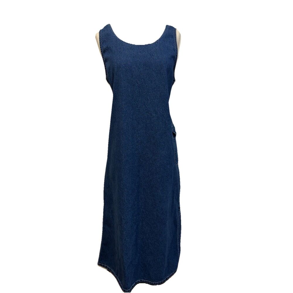 Nick & Sarah Blue Jean Denim Jumper Maxi Dress Med Side Flap Pocket Modest Boho